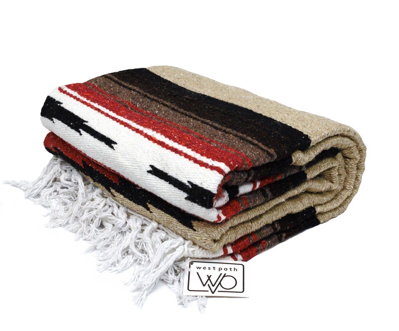 Mexican Blanket Brown Khaki Tan Yoga Blanket Serape Baja Etsy