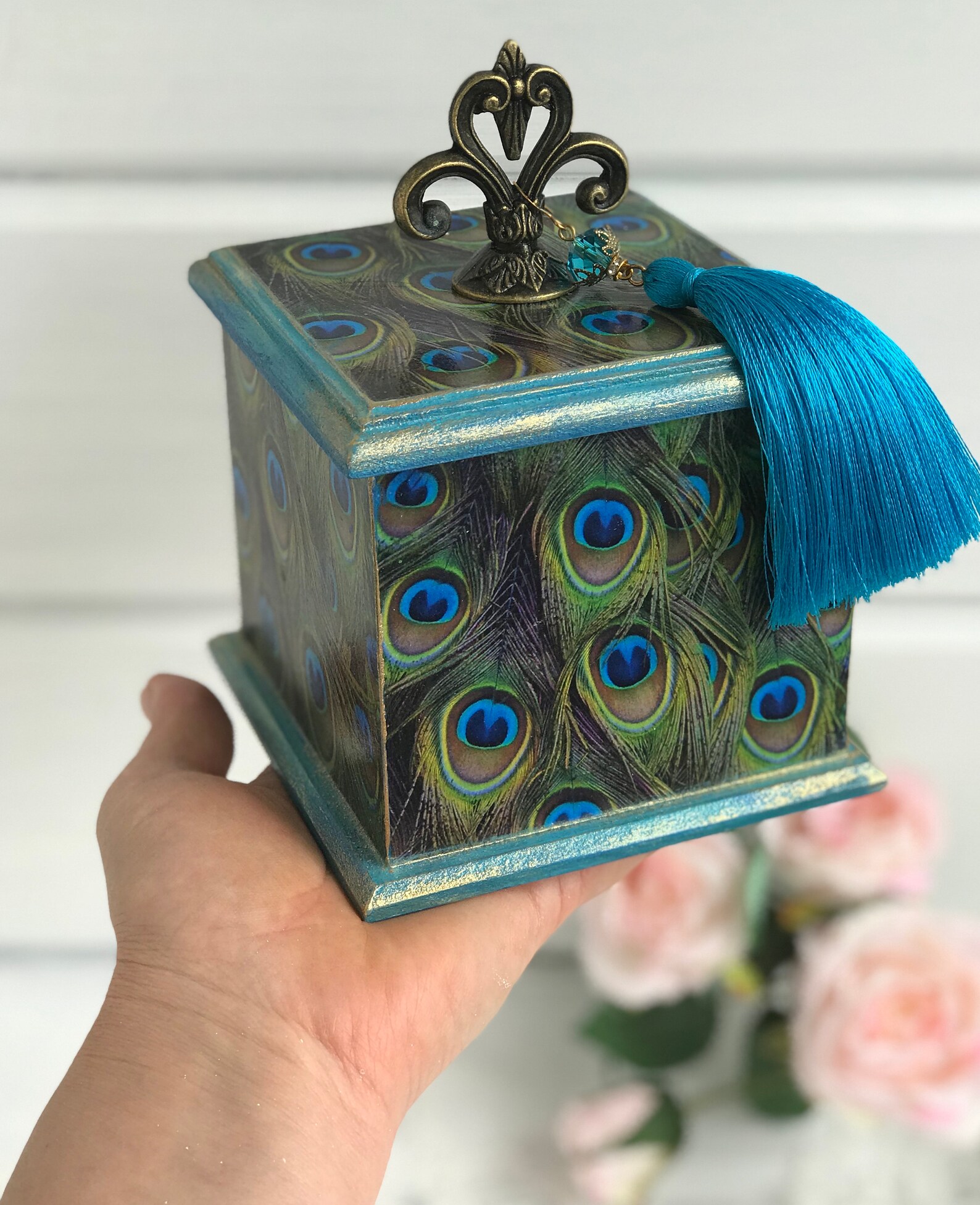 Peacock Jewelry Box Wooden Trinket Box Peacock Gifts for Etsy