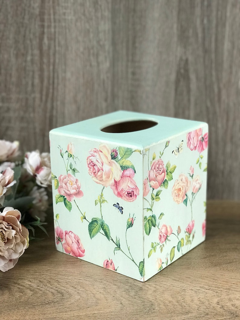 Pink Flower Tissue box cover Wood Kleenex Box Cover Etsy