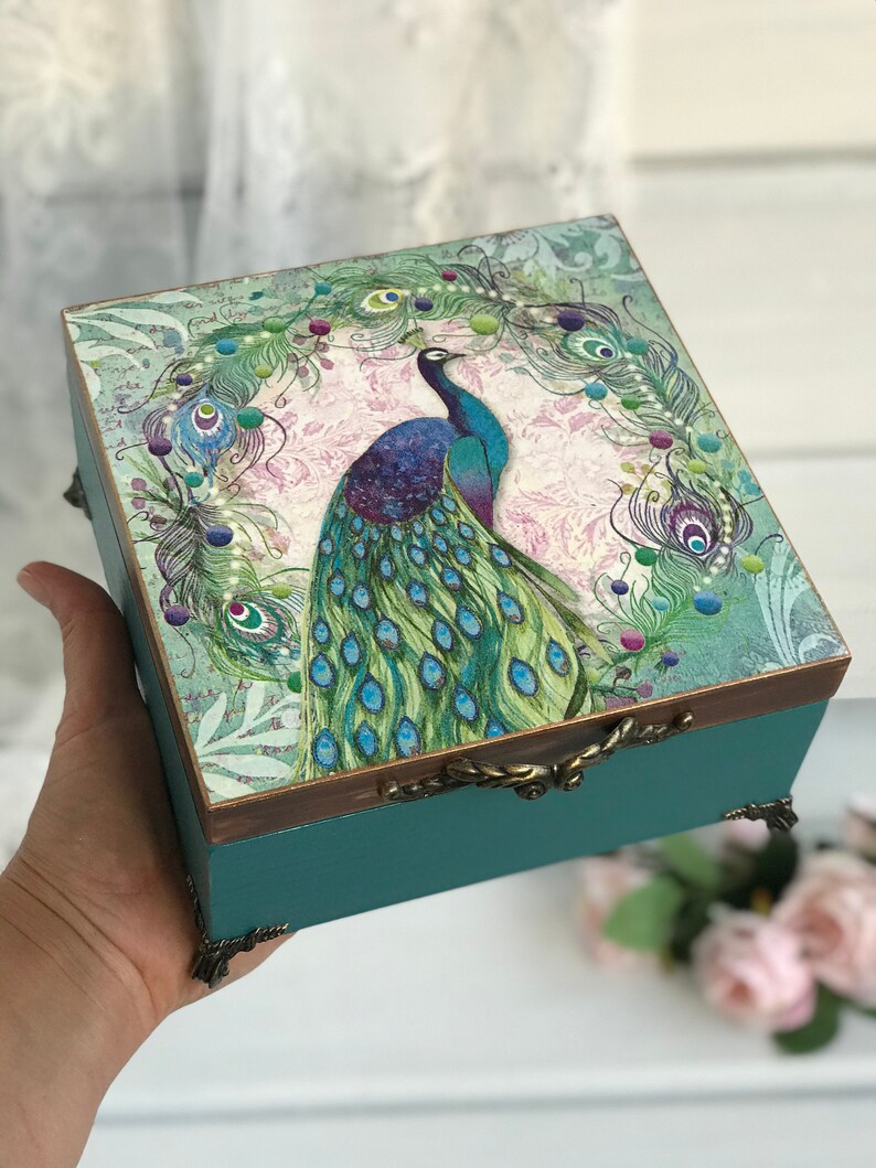 Peacock Jewelry box Personalized wooden box Gift for women Etsy