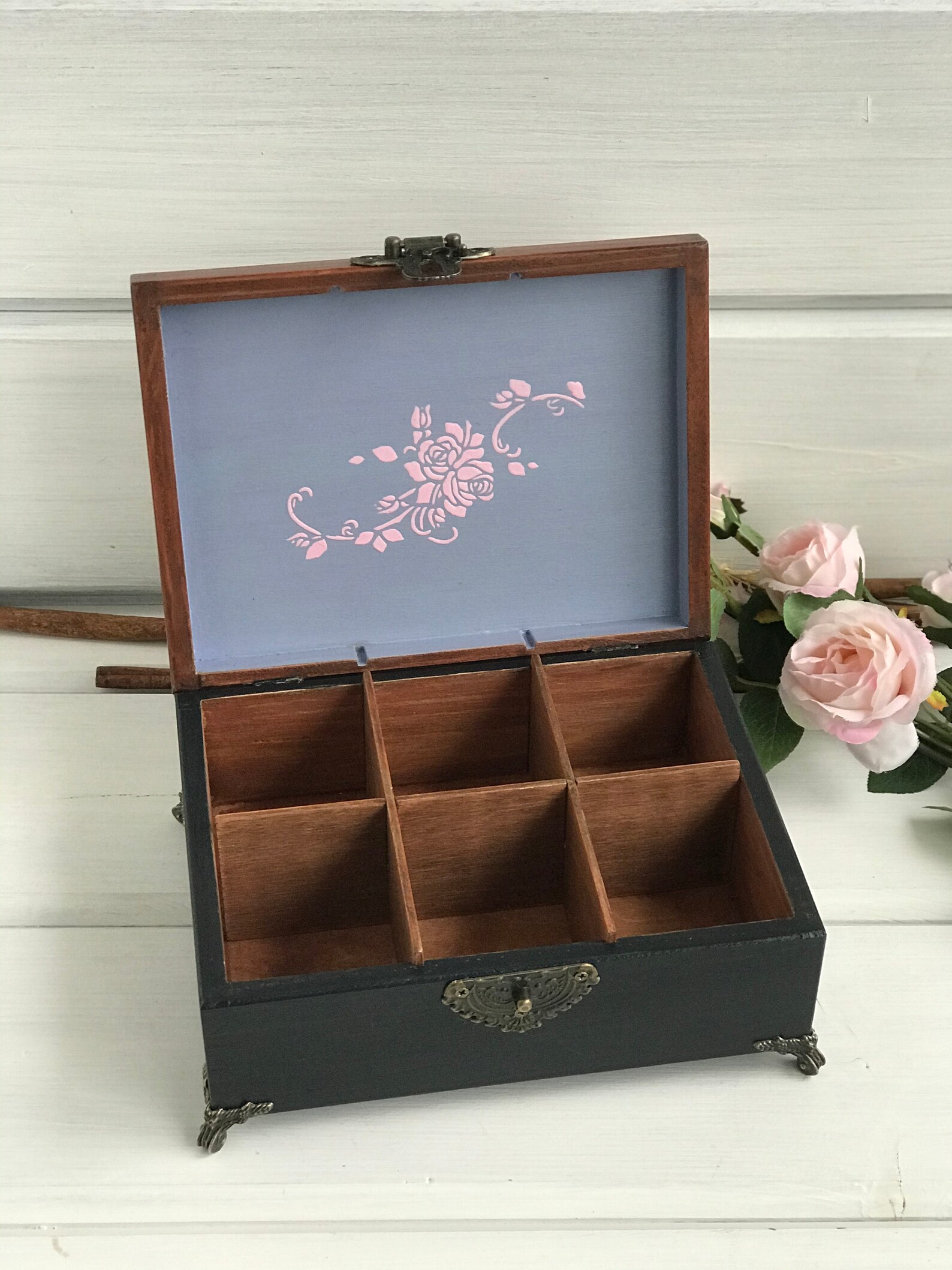 Wooden Tea Box Rose Keepsake Box Tea Bag Box Tea Lover Gift Etsy