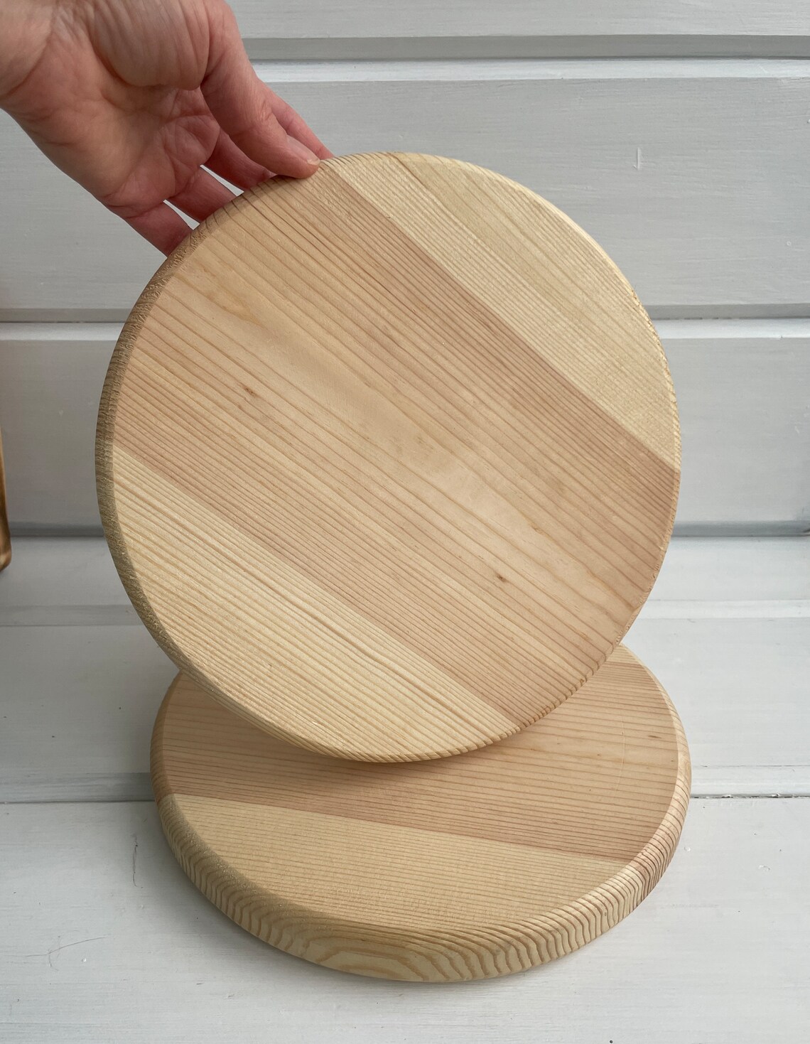 Set of 2 Large Round Cutting Board Wooden Unfinished Natural Etsy