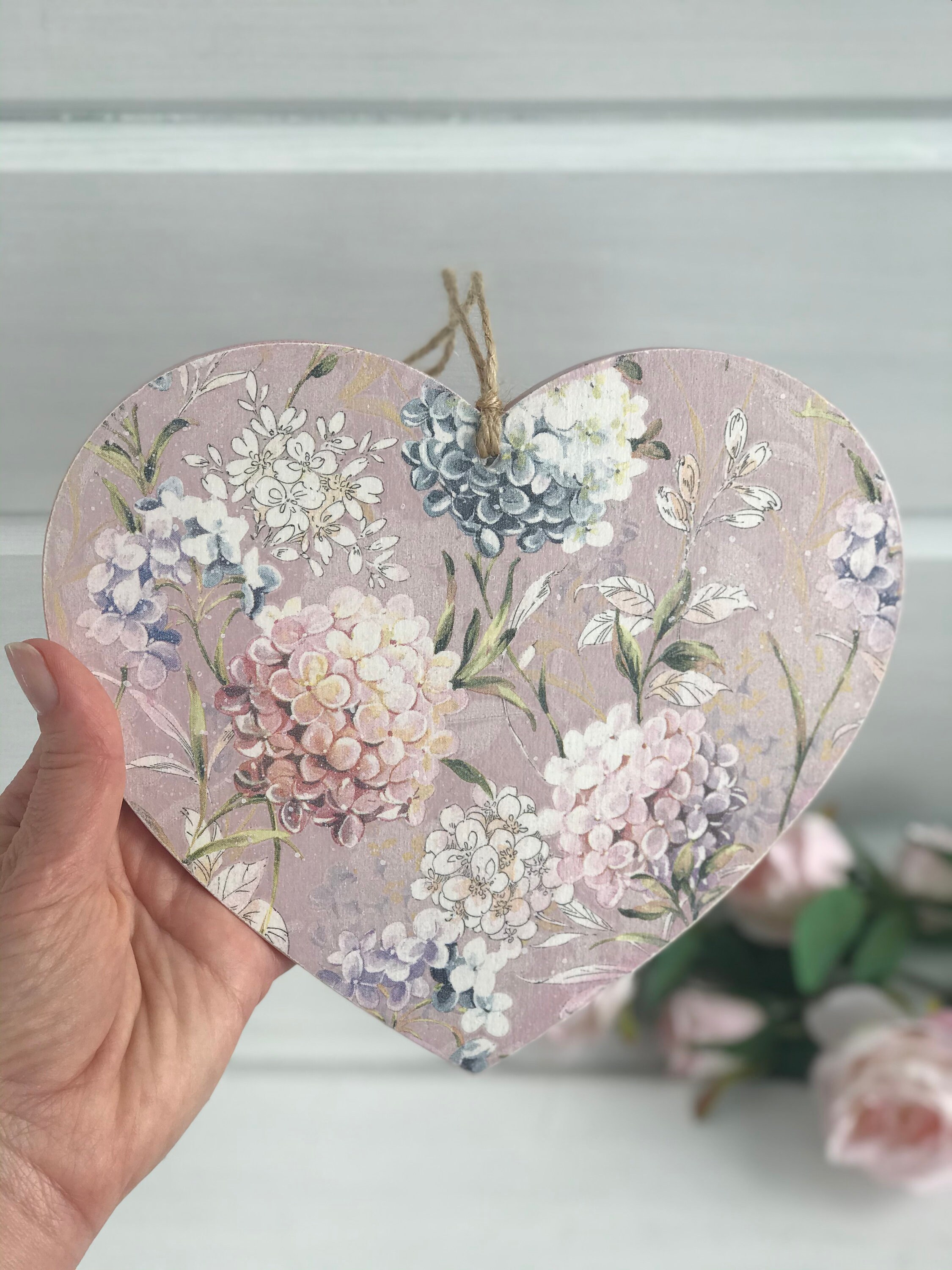 Flowers heart hanging plaque Wall heart decoration 20 cm Etsy