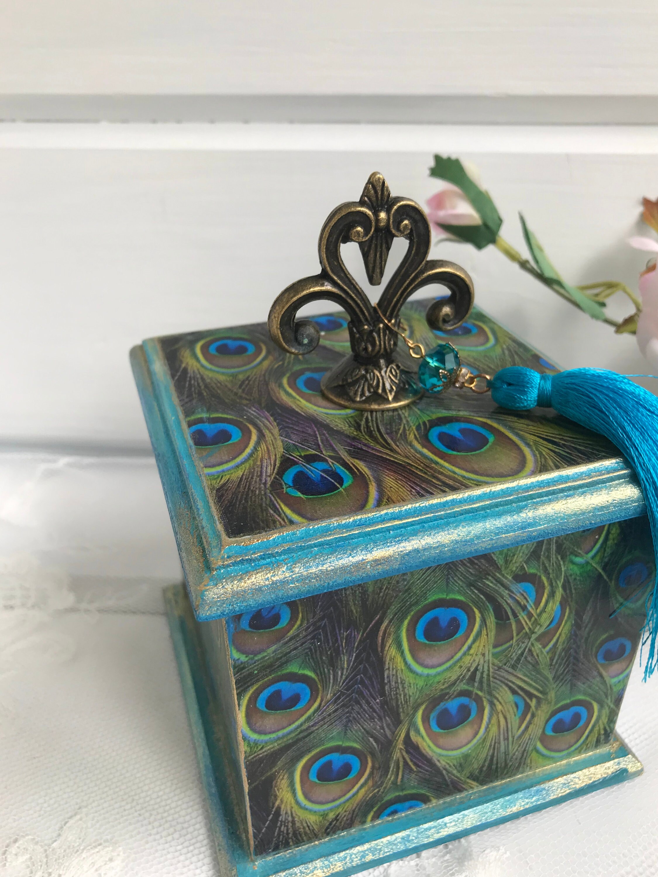 Peacock Jewelry box Wooden trinket box Peacock gifts for Etsy