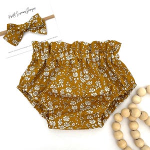Mustard Liberty of London Floral Baby Girl Bloomers | Baby Girl Clothes, Coming Home Outfit, First Birthday Outfit, Shower Gift, Toddler