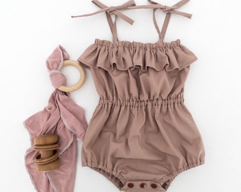 Dusty Mauve Play Suit, Toddler Romper, Summer Baby Outfit, Ruffled Romper, Bubble Romper, Toddler One Piece