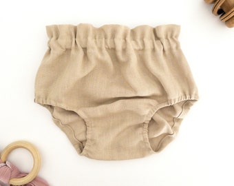 Tan Linen Baby Bloomers | Toddler Bloomers | Baby girl Clothes | Newborn Going Home Outfit | Baby Shower Gift | Bummies, Diaper Cover