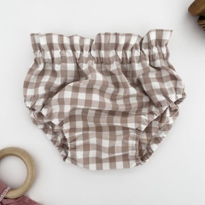 Taupe Gingham Toddler Bloomers | Baby Girl Clothes | Newborn Going Home Outfit | Baby Shower Gift | Neutral Baby Set