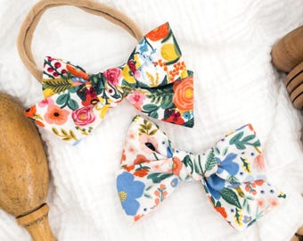 Rifle Paper Co. Floral Baby Bow: Nylon Headband or Hair Clip