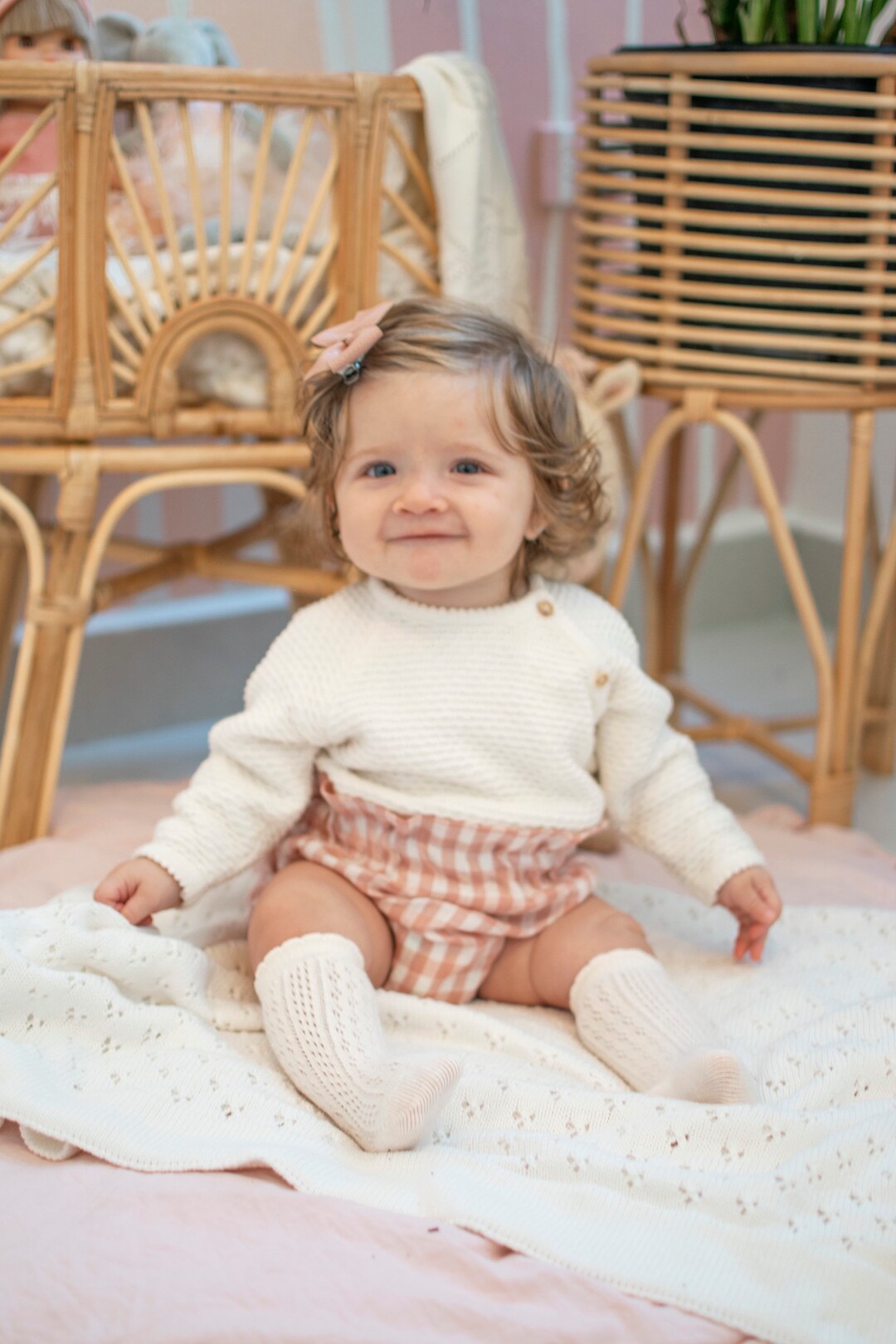 Pink Gingham Linen Toddler Bloomers Baby Girl Clothes Newborn Going