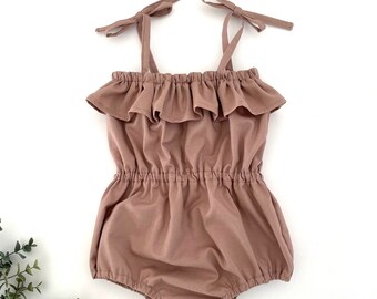 Dusty Mauve Play Suit, Toddler Romper, Summer Baby Outfit, Ruffled Romper, Bubble Romper, Toddler One Piece
