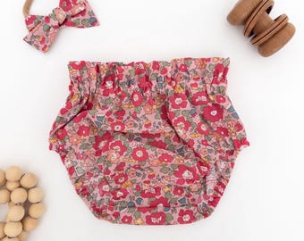 Liberty Betsy Floral Baby Bloomers with Matching Bow | Heirloom Girl Clothes
