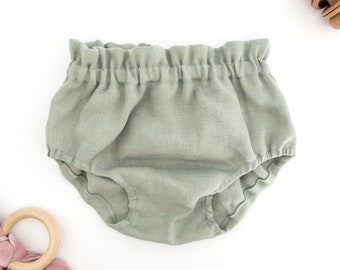 Sage Linen Baby Bloomers | Toddler Bloomers | Baby girl Clothes | Newborn Going Home Outfit | Baby Shower Gift | Bummies, Diaper Cover