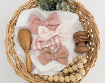 Linen Baby Bow: Tan, Brown, or Black Nylon Headband