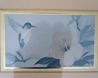 Vintage ingelijste kunst zoemvogel en hibiscus