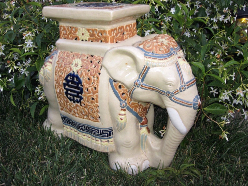 Vintage Vietnamese Elephant Garden Stool, Side Table, Chinoiserie