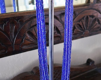 Vintage 18 strengen diep paars/blauwe Tsjechische glaskralenketting