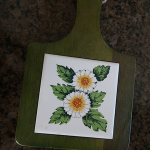 Vintage 1960 Fliesen Untersetzer Käse Board retro Gänseblümchen
