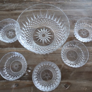 Vintage Arcoroc France Crystal Clear Glass Salad Bowl and Five Individual Salad Bowls Set Gift Idea