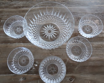 Vintage Arcoroc France Crystal Clear Glass Salad Bowl and Five Individual Salad Bowls Set Gift Idea
