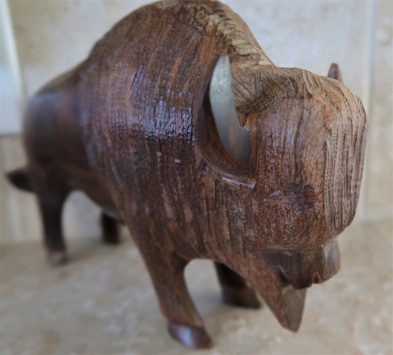 Vintage Ironwood Buffalo Statue/carving image 5
