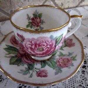 Vintage Roslyn Crimson Glory Teetasse und Unterteller Set