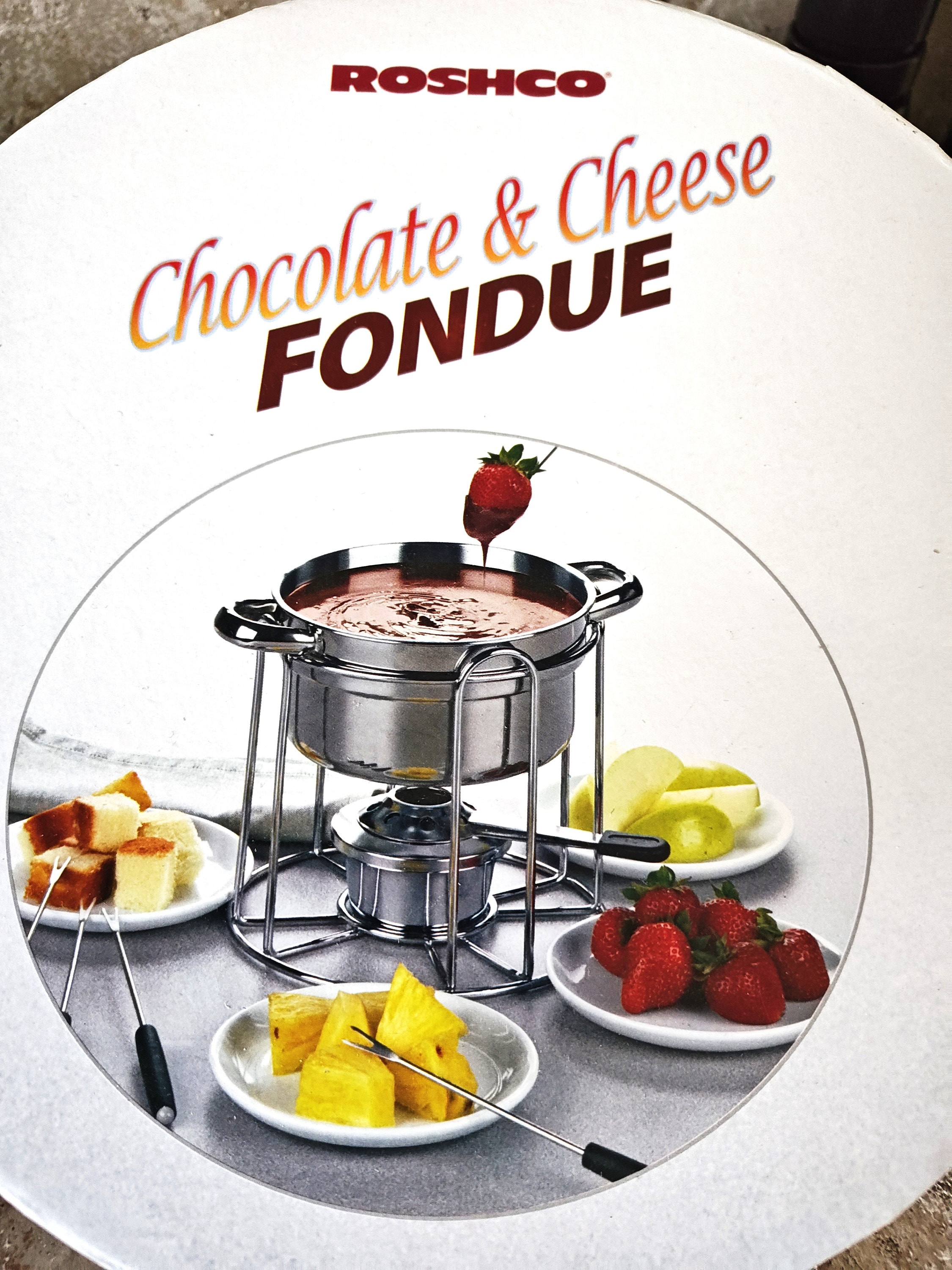 Vintage Roshco Chocolate & Cheese Fondue 12 Pc Set Stainless Steel