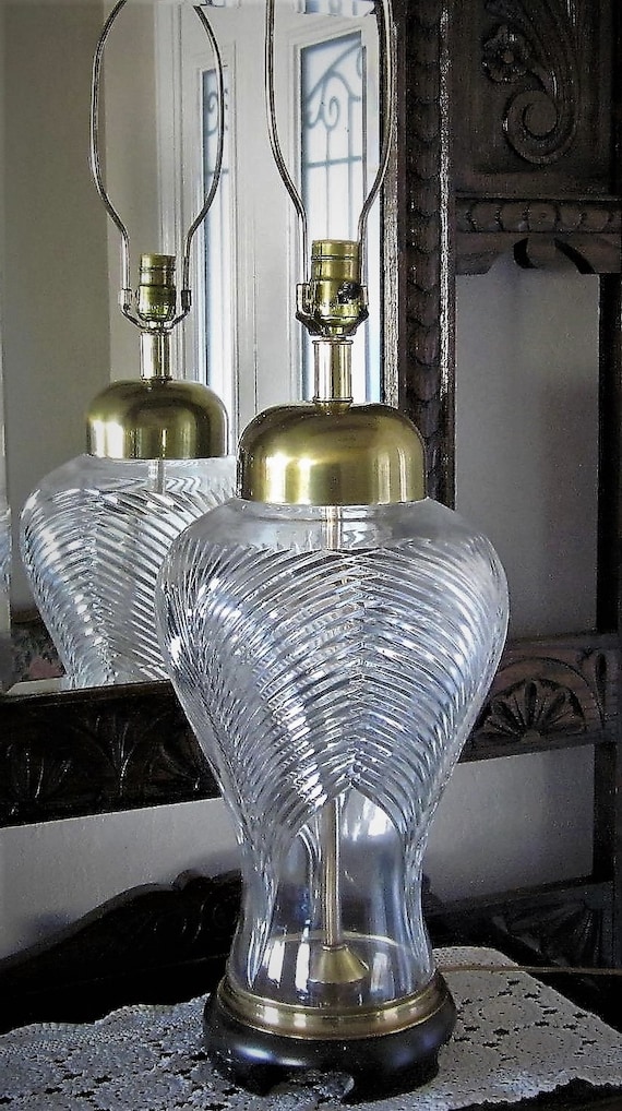 Vintage Frederick Cooper Cut Crystal, Cut Crystal And Brass Table Lamps