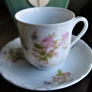 Thun Bohemia Tjeckoslovakien Mossros Blommig Blomma Demitassekopp & Fat/chokladkopp/mat- och serveringskoppar/tekoppar och set/dryckeskärl