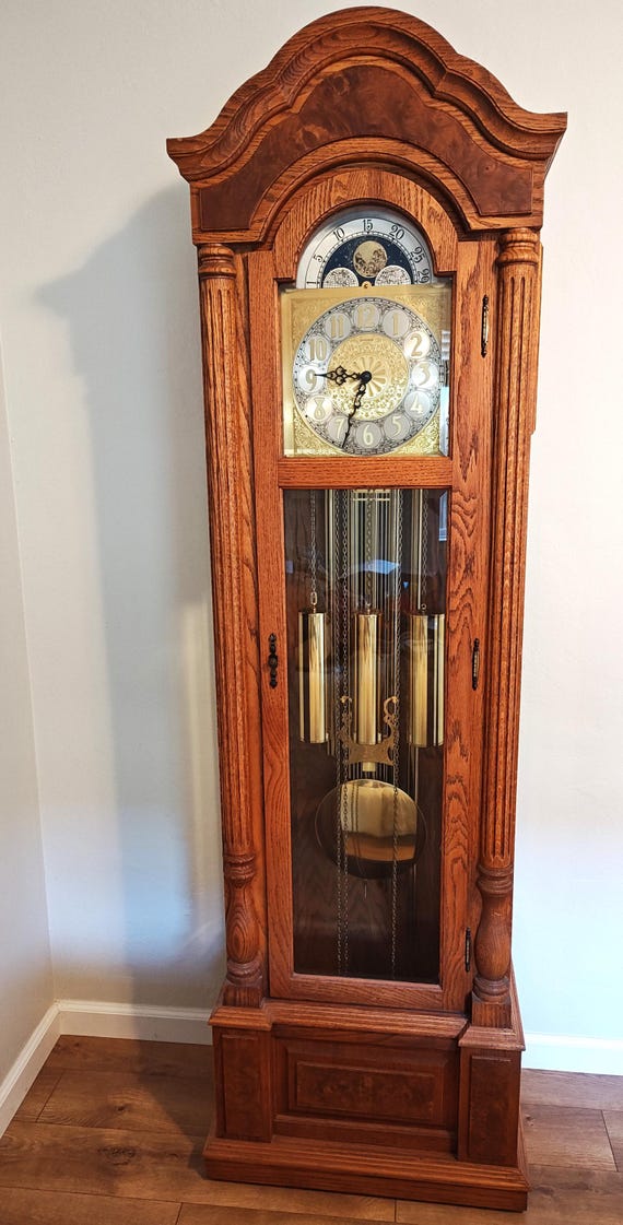 Emperor Clock Company Solid Oak Grandfather Clock Weight Driven