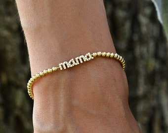 Gold Filled Beaded Mama Bracelet,  Isabella Celini, Gold Filled Beads, Stretch Stacking Bracelet, Mother's Day Gift, Gift for Mom