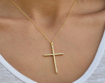 Collana Donna Con Ciondolo Croce Asimmetrica, Placcata Argento 925, Elegante E Scintillante