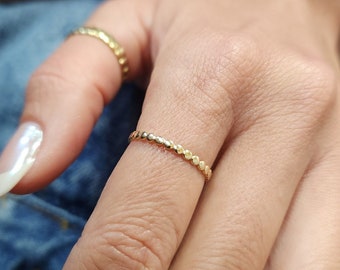 14k Solid Gold Ring, Round Flat Bead Style Stackable and Dainty Ring for Everyday Use,  Isabella Celini, Minimalist Ring, Gift for Women