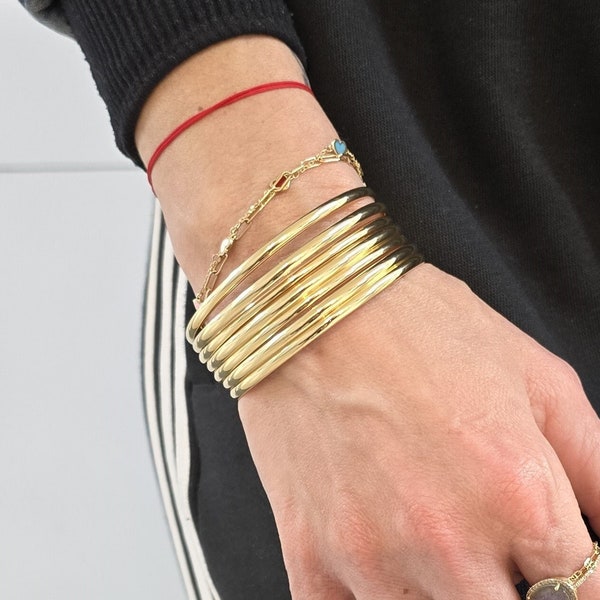 Stackable 14kt Gold Plated Bangles, Set of 7, Customized to two sizes and thicknesses, Bridesmaid Gift, Isabella Celini