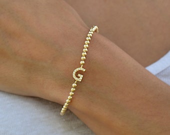 Pulsera inicial con cuentas llenas de oro, pulsera personalizada, Isabella Celini, cuentas llenas de oro, pulsera de apilamiento elástico, gran idea de regalo