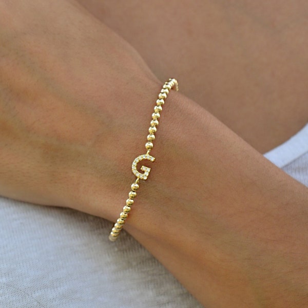 Gold Filled Beaded Initial Bracelet, Personalized Bracelet, Isabella Celini, Gold Filled Beads, Stretch Stacking Bracelet, Great Gift Idea