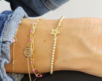 Star Gold Filled Bracelet, Isabella Celini, 14kt Gold Filled Beads, Stretch Stacking Bracelet, Celestial Bracelet, Boho Chic, Gift for Women