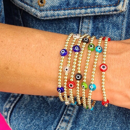 Gold beaded evil eye bracelet Clearance