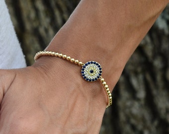 Gold Filled Beaded Evil Eye Bracelet