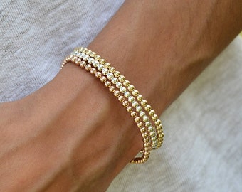 Gold Filled 3 mm Beaded Layering Bracelet 14kt Gold Filled Beads, Isabella Celini, Stacking Bracelets, For Women and Teens