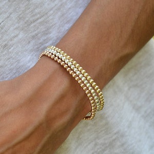 Gold Filled 3 mm Beaded Layering Bracelet 14kt Gold Filled Beads, Isabella Celini, Stacking Bracelets, For Women and Teens