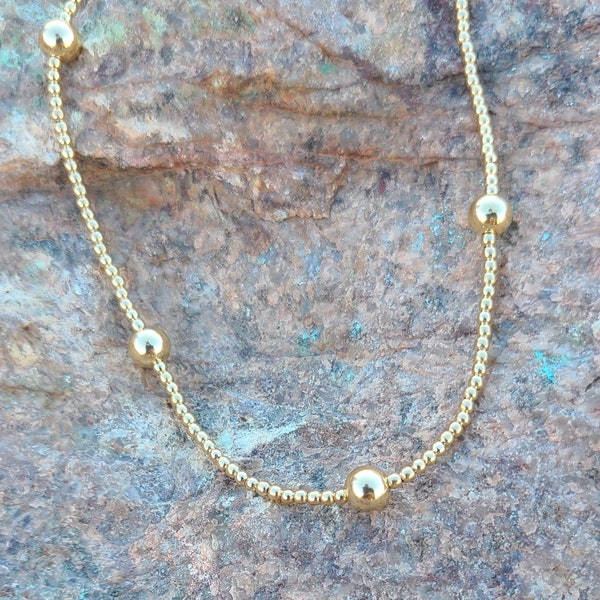 Gold Filled Beaded Necklace, 6 mm Station Beads, Layering Necklaces, Isabella Celini, Dainty Necklace, Bridesmaid Necklace, Perfect Gift