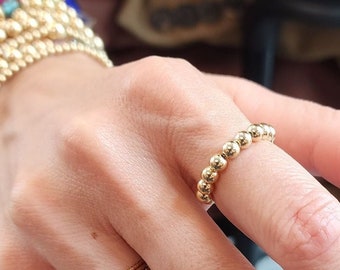 14kt Gold Filled Stacking Ring - Tarnish-Free Womens Jewelry with 4mm Beads - Stretch for Perfect Fit