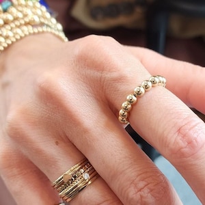 14kt Gold Filled Stacking Ring - Tarnish-Free Womens Jewelry with 4mm Beads - Stretch for Perfect Fit