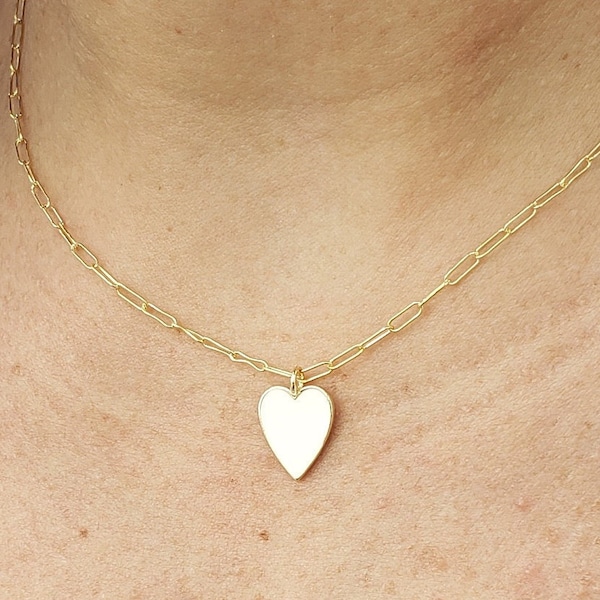 White Heart Necklace, Enamel Heart Pendant, Delicate Necklace, Isabella Celini, Gold Filled Chain, Perfect Gift, Gift for Women