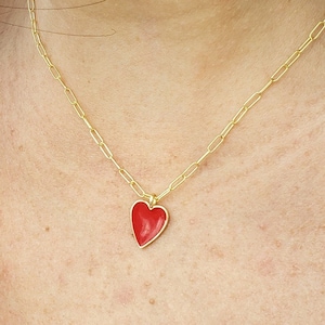 Red Heart Necklace - Gold Filled Chain  Stylish Love Pendant - Perfect for Women