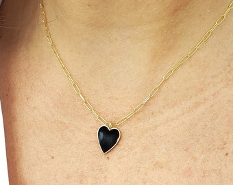 Black Heart Necklace, Enamel Heart Pendant, Delicate Necklace, Isabella Celini, Gold Filled Chain, Perfect Gift, Gift for Women