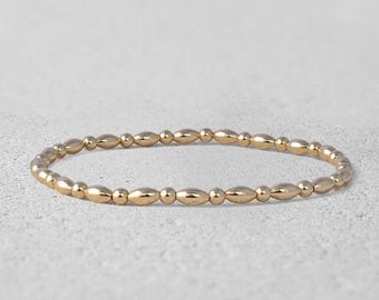 Gold Filled Beaded Anklet Bracelet - 3mm Round  5x3mm Oval Bead Boho Stretch Hippie Bracelet - Non Tarnish Jewelry