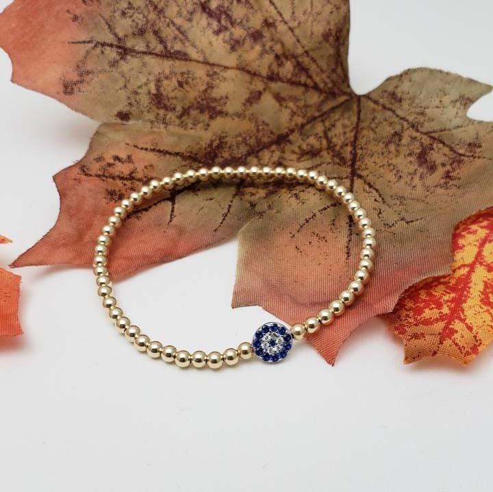 14kt Gold Evil Eye Protection Bracelet - Tarnish-Free Stacking Beaded Jewelry by Isabella Celini