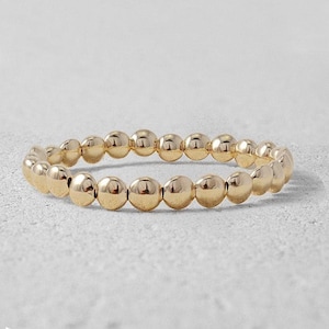 Gold Filled Flat 7 mm Bead Layering Bracelet, Isabella Celini, Gold Filled Beads, Stretch Stacking Bracelet, Boho Chic